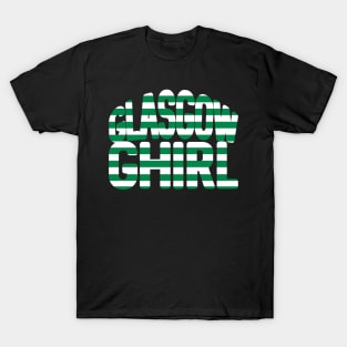 GLASGOW GHIRL, Glasgow Celtic Football Club Green and White Hooped Text Design T-Shirt